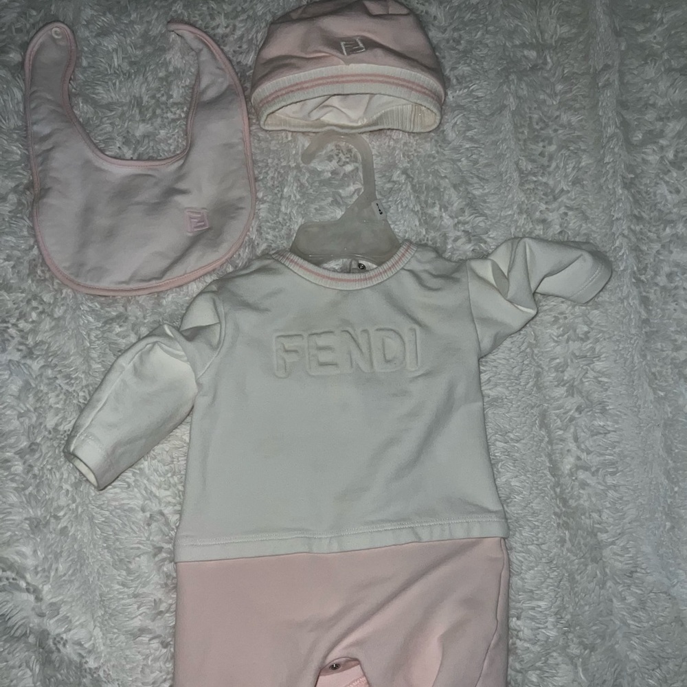 Authentic Pink and white fendi baby set